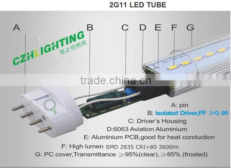 2G11 led tube 15W 240 degree led 2G11 120lm/w 3 years warranty