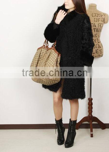 fashion lady's lamb coat for women with fur trim LC96