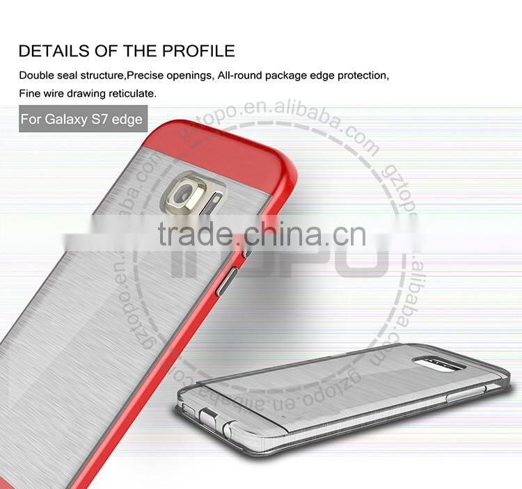 Electroplating PC transparent TPU phone cover all-round package edge protective wire drawing case for samsung galaxy s7 s7 edge