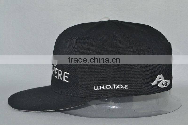 Guangzhou hat factory professional custom 100% acrylic/black/embroidery logo/flat brim hat