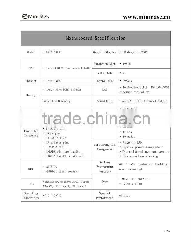 Emini/Realan New Mini Motherboard LR-C1037TN Intel Dual-core 1.8GHz Graphics 2500 4GB 6 COM,Perfect Matching Your Mini Cases