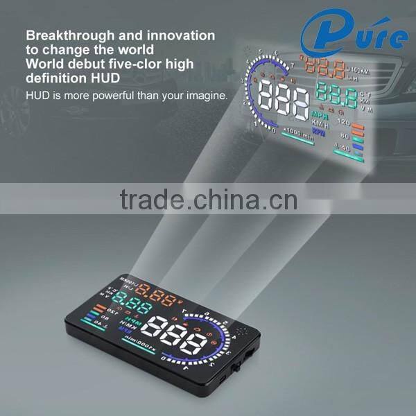 2016 A8 hud new design 5.5" car hud head up display overspeed wanring speedometer support OBDII protocol