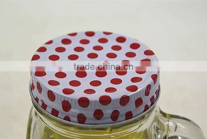 glass mason jar with handle and metal lid Cockerel design