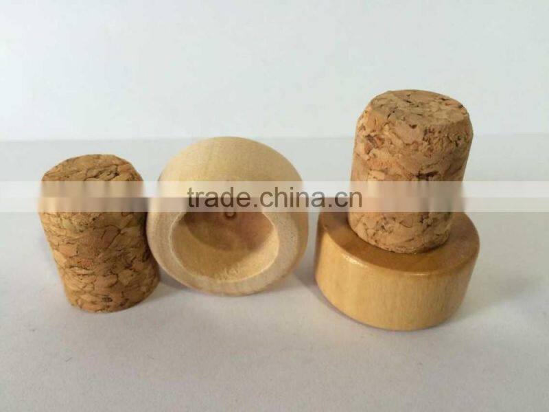 Item HSC0022 cork stopper wooden top and 100% natuer cork glass bottle cork
