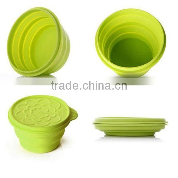 FDA/ LFGB food grade microwave safe silicone folding bowl with lid