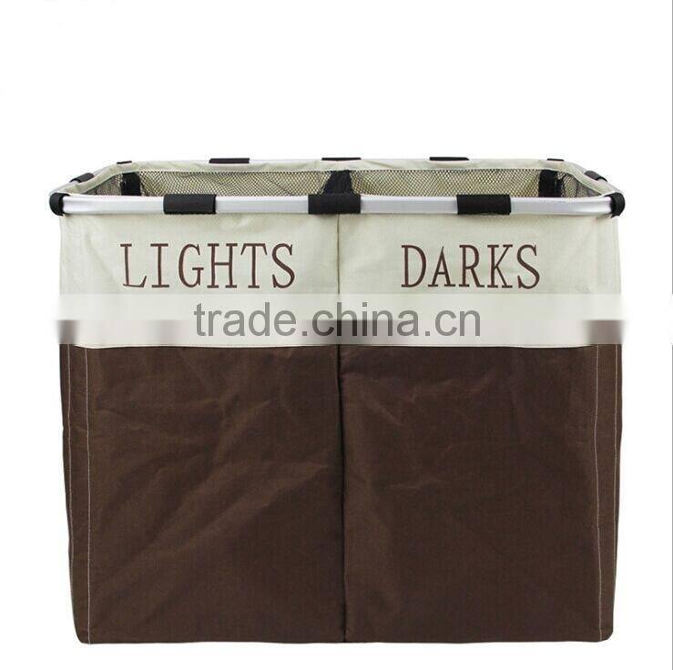 Oxford cloth double compartments basket foldable laundry hamper washable laundry basket