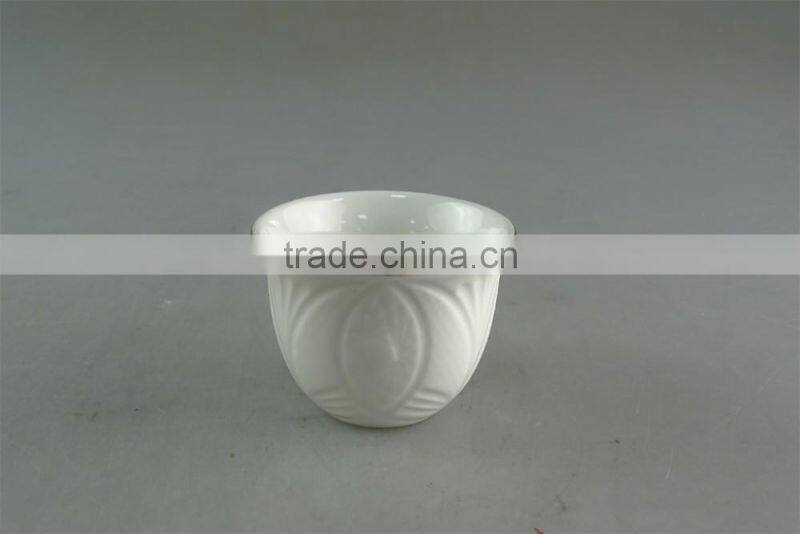 White ceramic tea cup with unique embossing and golden line for wholesale 12 pcs per set,with color box.good quality