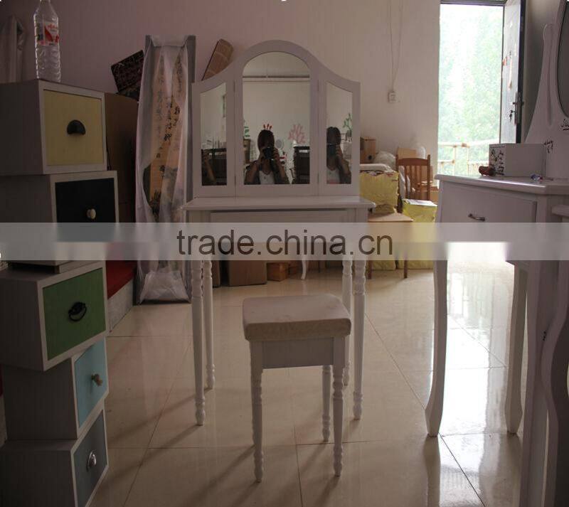 Wooden Furniture Make-up Dressing Table, Wooden Dresser with Mirror and Bench