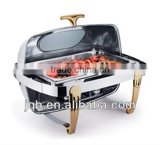 Luxury rectangular gold-plated roll top stainless steel chafing dish