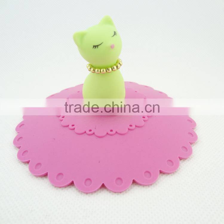 Food grade silicone rubber Anti-dust Airtight Seal Silicone Drink Cup Lids with cat head shape