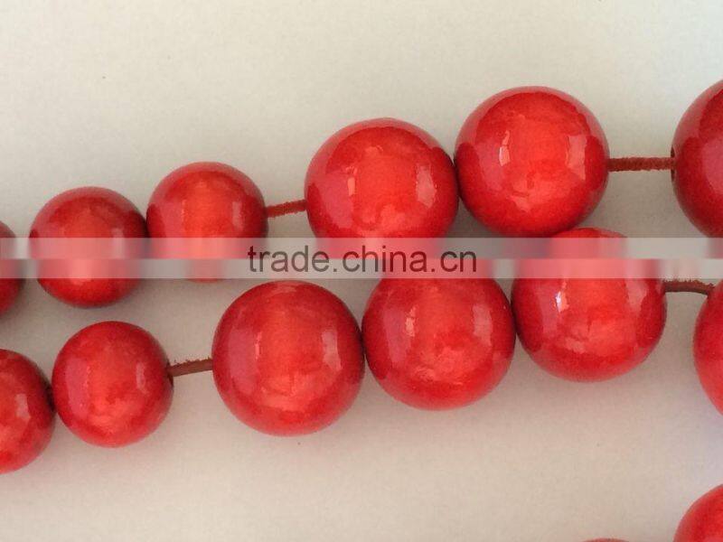 21pcs Wooden Pearl Sexy Poland Jewelry Charming Red Lady Bead Chain Big Red Bead Necklace 85cm