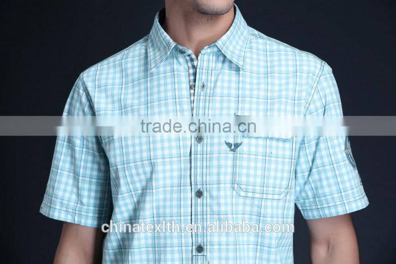Fashion Short Sleeve Casual Design High Quality 100%Cotton Check Men Shirt