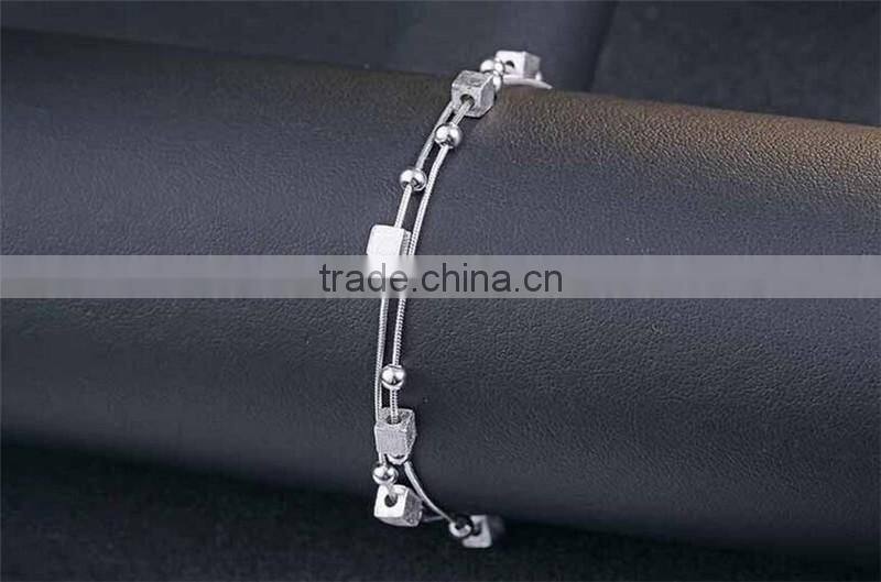 925 sterling silver charm double chains bracelet