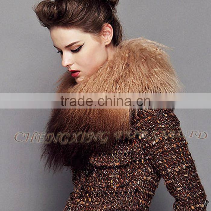 CX-A-62B Tip Dyed Women Detachable Real Mongolian Lamb Fur Collar