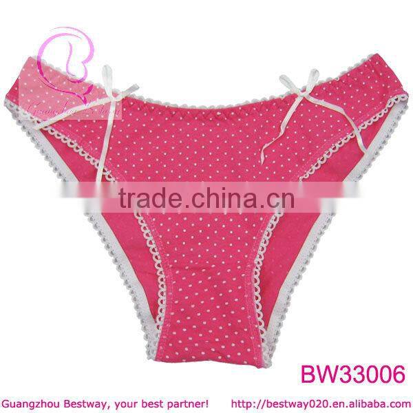 Sexy womens pink dot printed cotton underpants with bow