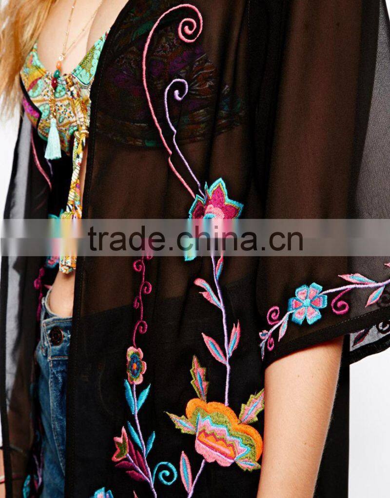 2014 Wholesale Half Sleeve Printed Chiffon Ladies Blouse Design Hot Sexy Kimono