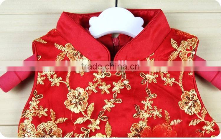 2016 Chinese flower pattern new year lace party flower baby girl dress for 2-8years girl