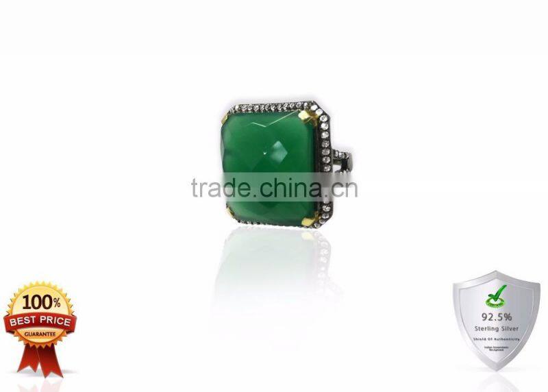 Sterling Silver Gemstone Ring With Green ONYX