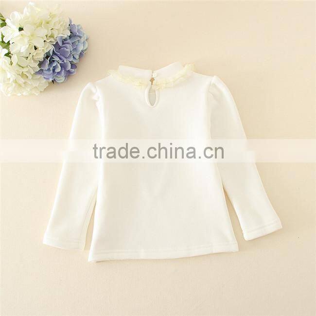 2015 new design girls t-shirts with lace design sweet girl t-shirt with plush in side