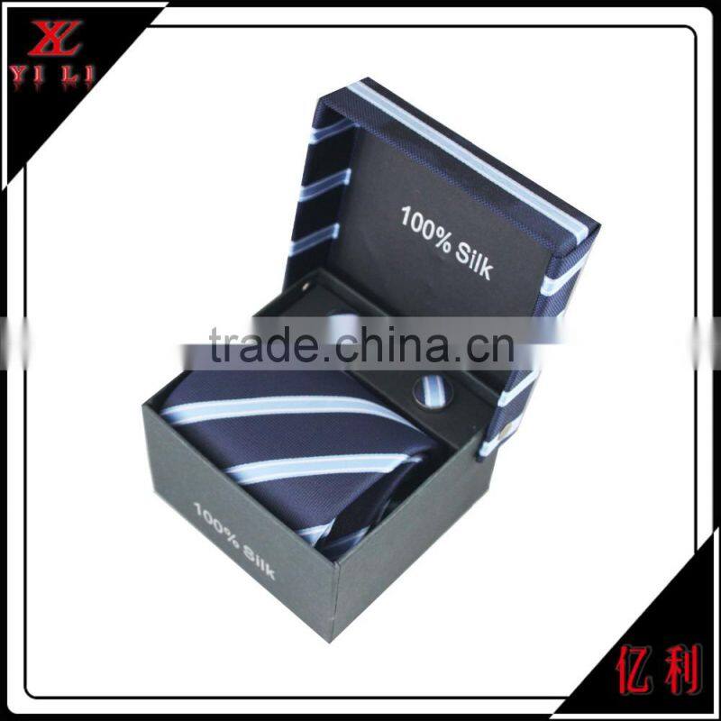Custom Made Polyester Woven Logo Necktie Cufflink Clip Gift Set