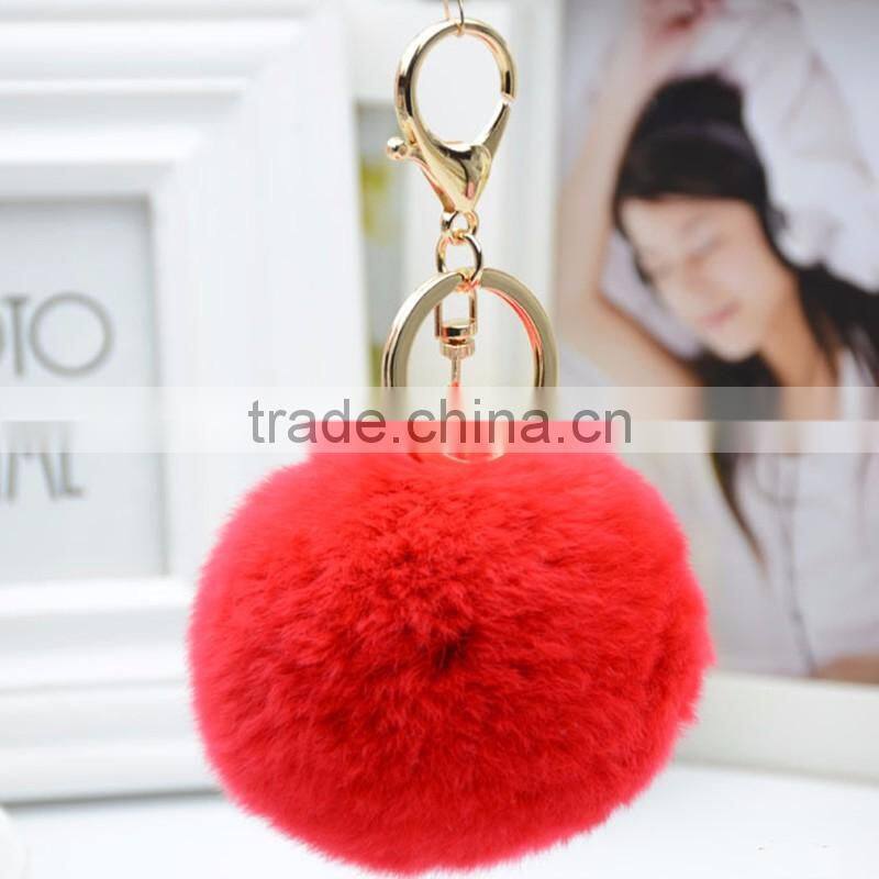 Myfur Top Quality 7cm Luxury Fluffy Rabbit Fur Ball Genuine Fur Pompom Keychain / Fur Pom Bag Charm Decoration