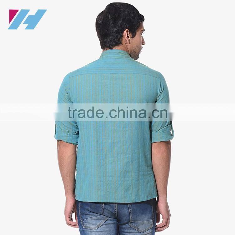 Men Fashion Long Sleeve Blue Striped Kurta