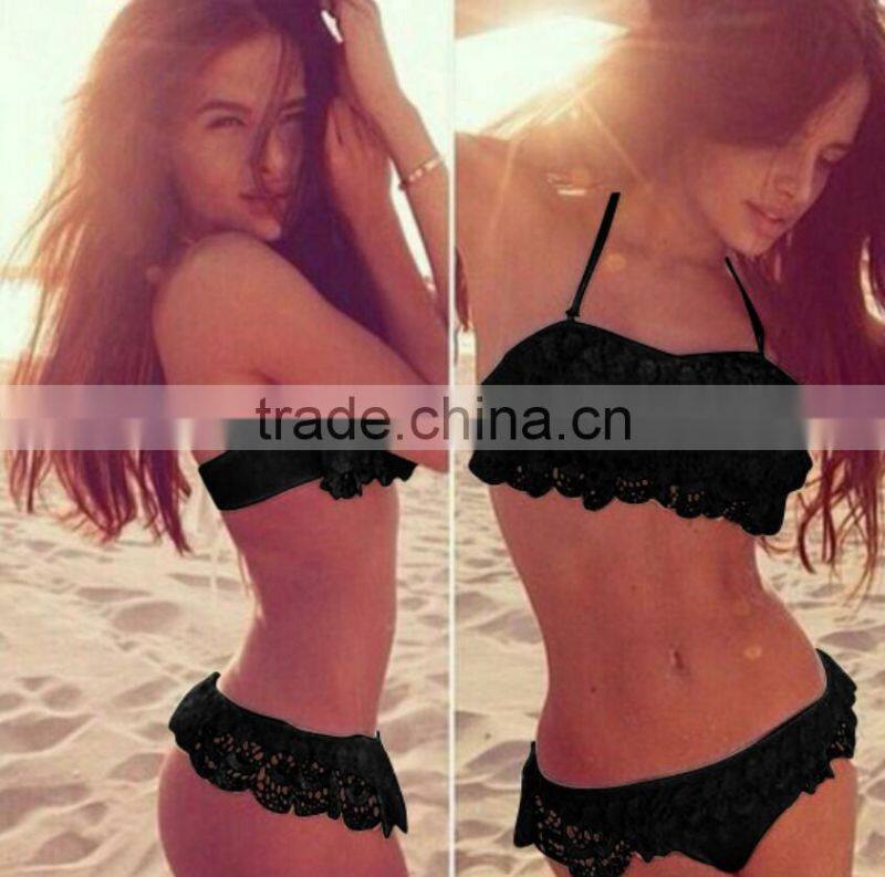 M744 D.Y fashion 2016 ladies lace halter split bikini swimwear beachwear