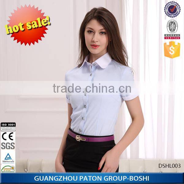 2016 Fashion Double Breasted Light Blue Women Shirt And Short Set