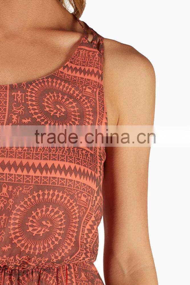 CORAL BROWN TRIBAL PRINT DRESS