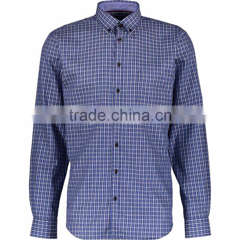 Bulk Wholesale Tailored Blue Checked Slim Fitted Shirts Plus Sizes for Men