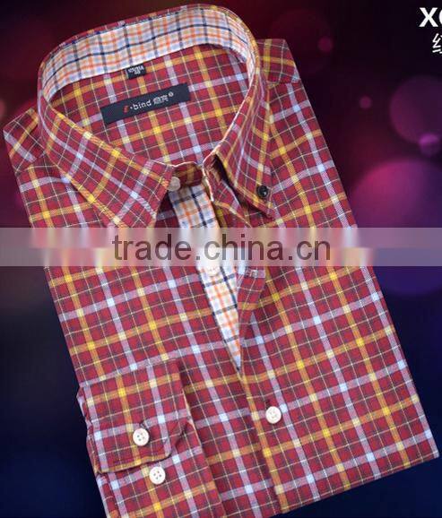 Red and yellow contrast plaids classical french cuff shirt for men no pocket men clothing different placket designs shirt