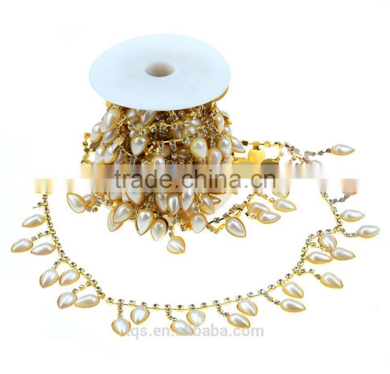 Wholesale Pearl and Rhinestone Chain Trimming Rhinestone Glass Crystal Cup Chain for Cloth
