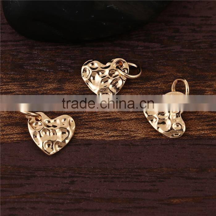 Zinc Based Alloy Hammered Charms Heart Gold Plated W/ Open Loop