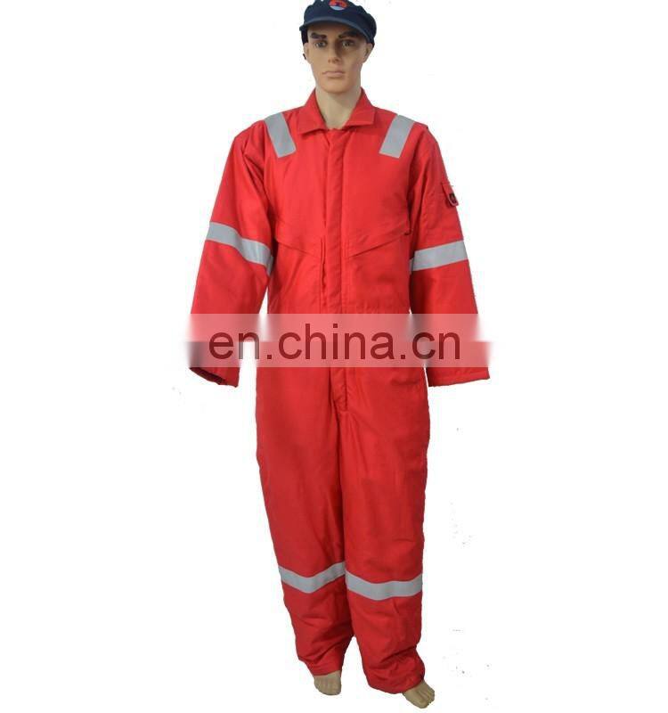 China Supplier Men's Zip Front 100 Cotton fire retardant fireproof winter coverall with reflective tapes