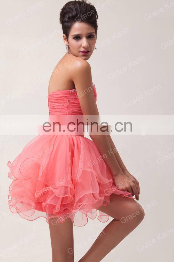 Grace Karin Strapless Watermelon Red Beaded Cocktail Dresses Short CL6077-1