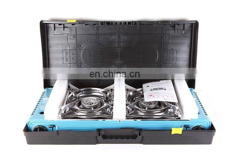 Portable gas stove 2 burner / indoor & outdoor commercial use / safety push gas control knob / stainless steel top