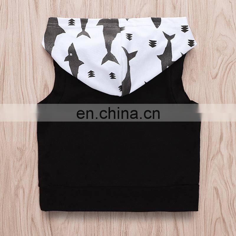 2019 summer kids cotton shark print hoodies top tshirt & baby animal pp pants shorts 2pc set