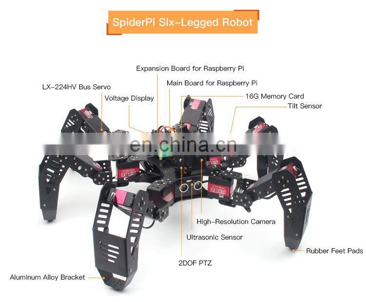 18DOF Hexapod Robot 2DOF PTZ Spider Robot with Main Board for Raspberry Pi 4B/2G Finished