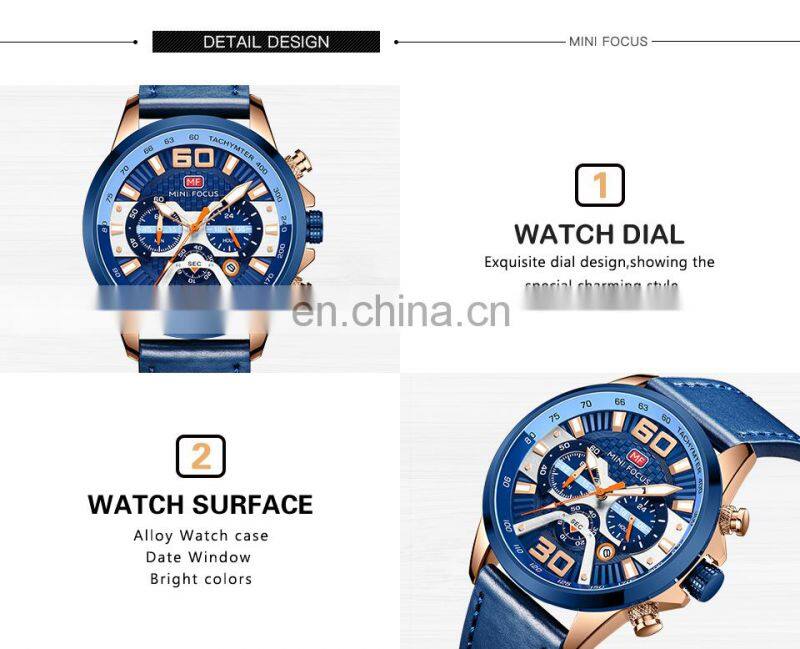 MINI FOCUS MF0336G Fashion Quartz Wristwatches Brand Luxury Men Watches Stainless Steel Leather Strap Sport Watches
