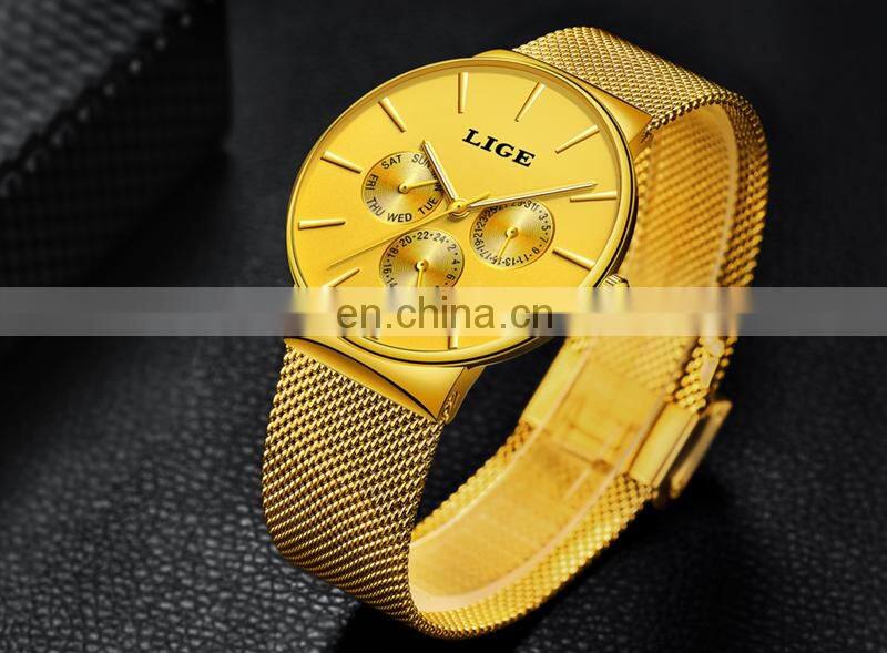 Top Brand LIGE Watches Men Super Slim Mesh Stainless Steel Luxury Casual Quartz Clock Ladies Wristwatch Relogio Feminino
