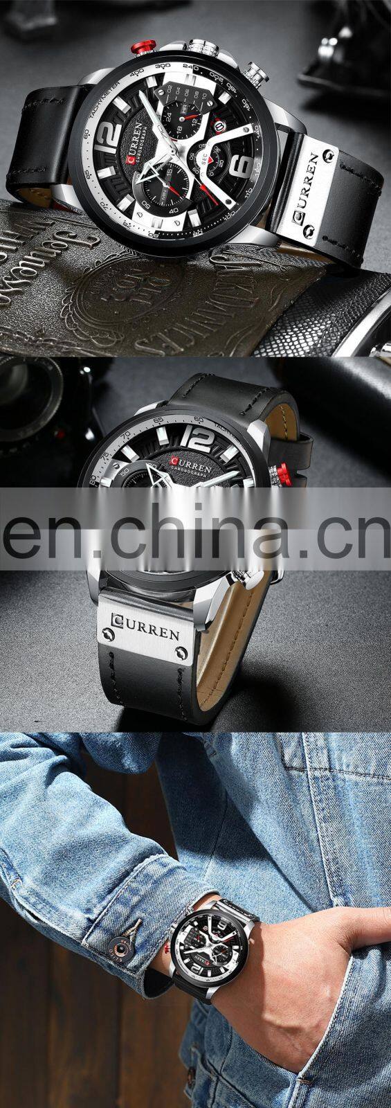 CURREN 8329 Top Brand Watches Male Clock Sport Military Leather Strap Chronograph watches men