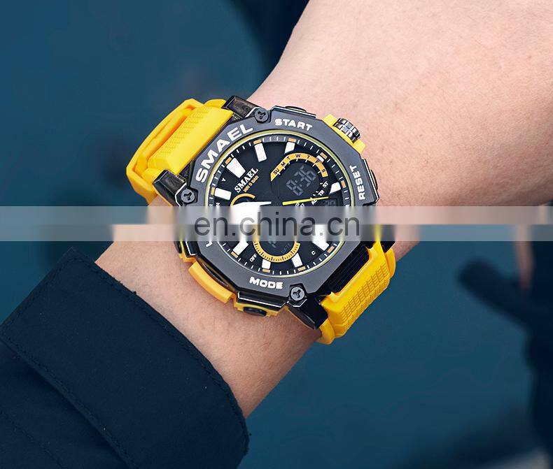 SMAEL 8047 Quartz Watches Sports Male Clock Alarm 50M Waterproof Stopwatch LED Back Light Wristwatches Men Watch Sport
