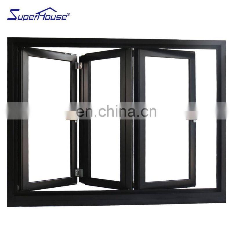 Superhouse Aluminium Black Threel Panels Vertical Bi-folding Windows For Kitchen