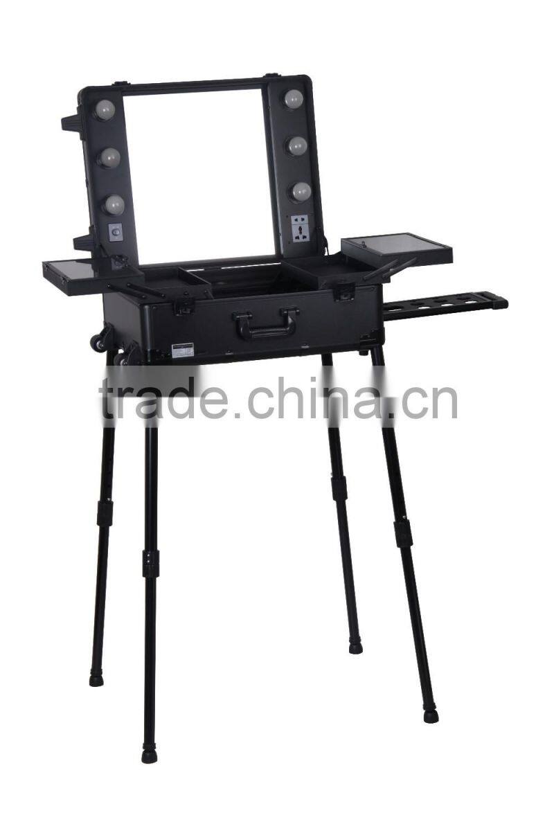 Professional makeup case aluminum lighted makeup station