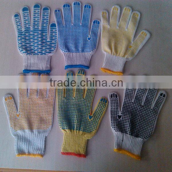 cheap cotton knitting gloves pvc dots manufacture in china