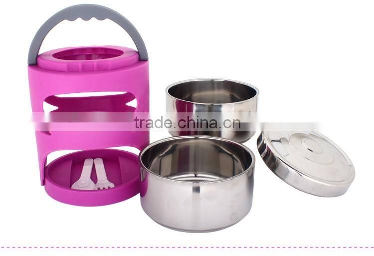 stainless steel colored tiffin lunch box/ 2 compartment insulated box/ bento box
