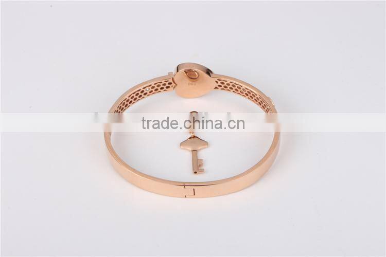 2015 Hot Selling Lock and Key 18K Yellow or Rose Gold Bangle With Diamond For Lover