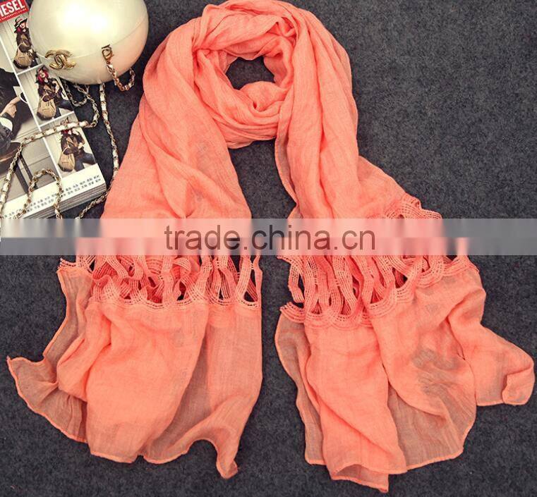 Wholesale New Korean Fashion Cotton Plain Ladies Lace Neck Scarf