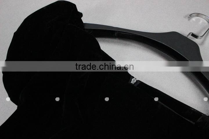 2014 New Arrival name brands black elegant puff sleeve boat neck mid-calf slim fit dress for fashion ladies 140312