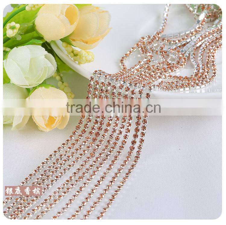 Turquoise SS6 to SS38 Silver Plating Wholesales AAA Quality Shinny Close Crystal Cup Claw Rhinestone Chain for Jewelry Cheapest